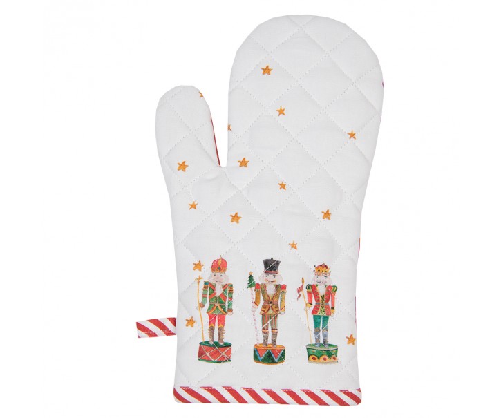 Bílo-červená bavlněná chňapka s louskáčky Happy Little Christmas - 18*30 cm Clayre & Eef