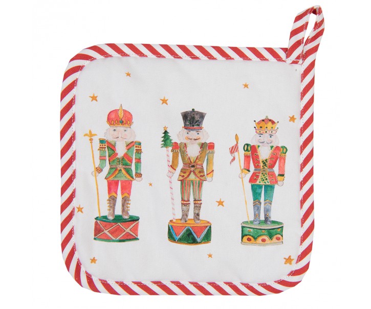 Bílo-červená dětská chňapka s louskáčky Happy Little Christmas - 16*16 cm Clayre & Eef