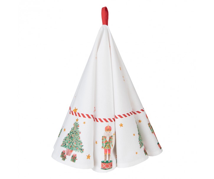 Bílá bavlněná kulatá utěrka s louskáčky Happy Little Christmas - Ø 80 cm Clayre & Eef