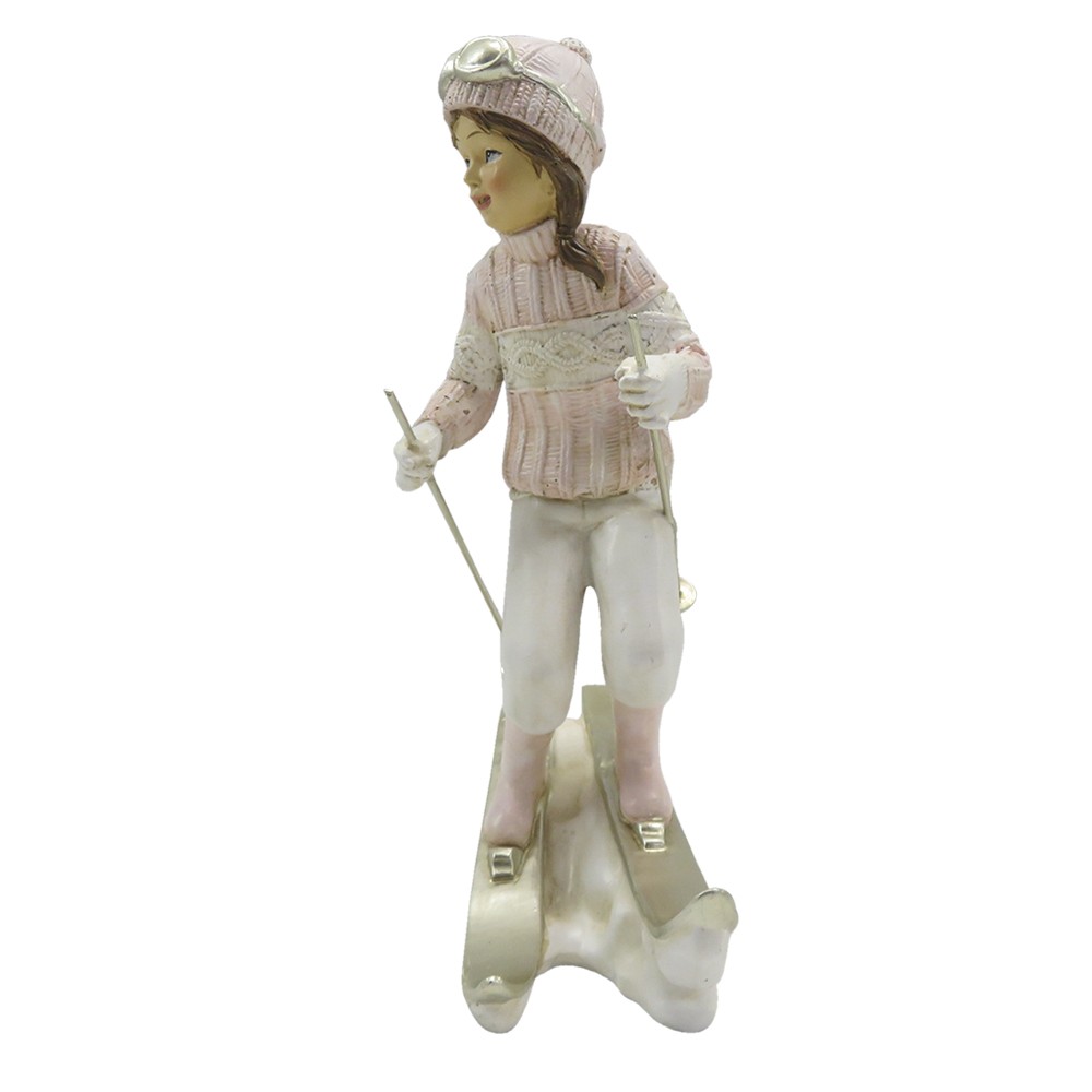 Dekorace socha dívka v růžovém svetru na lyžích - 12*8*19 cm Clayre & Eef Dekorace socha dívka v růžovém svetru na lyžích - 12*8*19 cm Clayre & Eef