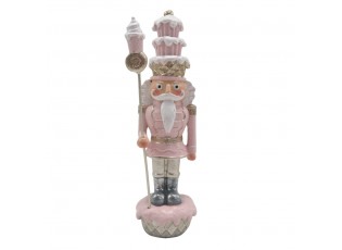 Růžová dekorace socha Louskáček s muffinky - 5*5*16 cm