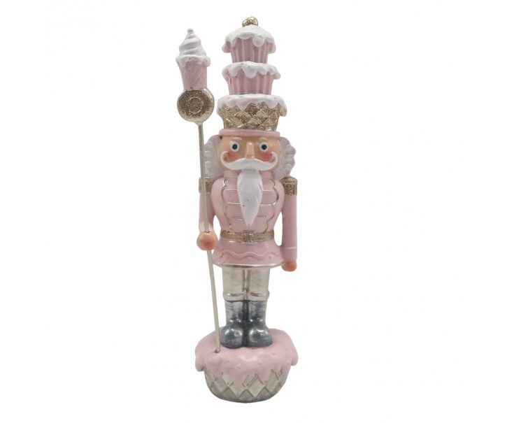 Růžová dekorace socha Louskáček s muffinky - 5*5*16 cm Clayre & Eef