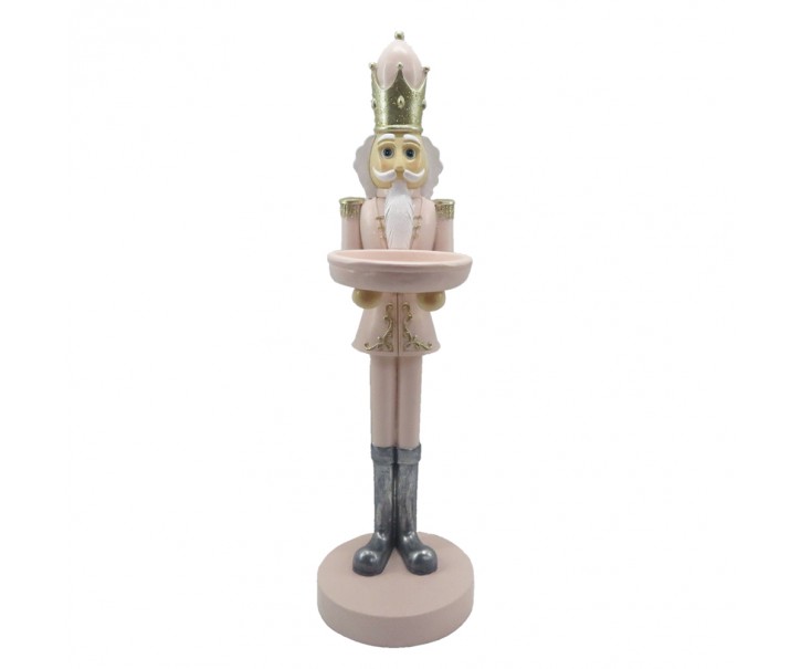 Vánoční dekorace růžový Louskáček s podnosem - 14*11*40 cm Clayre & Eef
