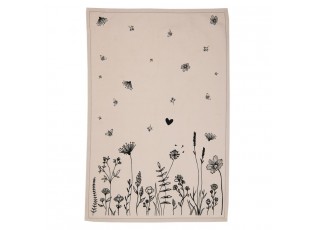 Béžová bavlněná utěrka s květinami Flora And Fauna - 50*70 cm