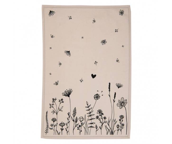 Béžová bavlněná utěrka s květinami Flora And Fauna - 50*70 cm Clayre & Eef