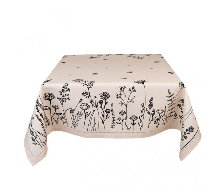 Béžový bavlněný ubrus s květinami Flora And Fauna - 150*250 cm Clayre & Eef