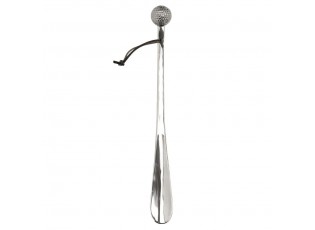 Stříbrná kovová obouvací lžíce s golfovým míčkem - 5*4*48 cm