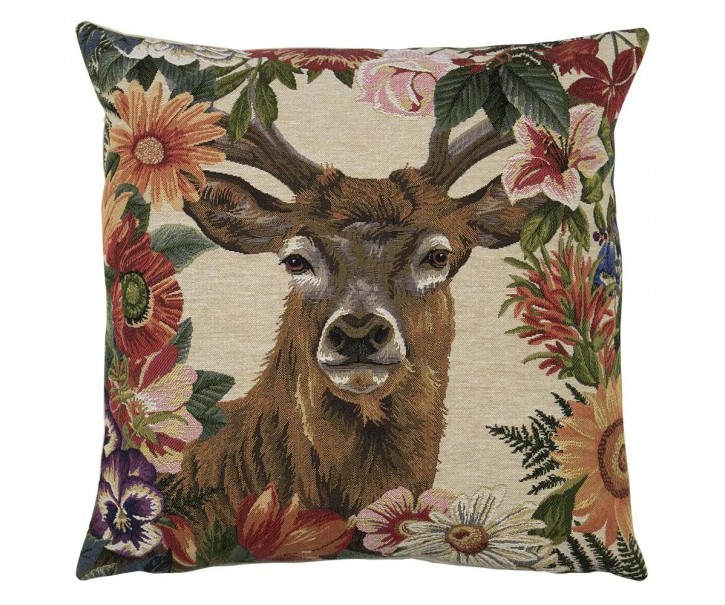 Gobelínový polštář s jelenem v květinovém okraji Flower Deer - 45*15*45cm Mars & More 