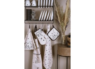Béžová bavlněná utěrka s květinami Flora And Fauna - 50*70 cm