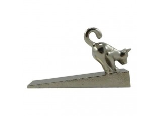 Stříbrná antik kovová dveřní zarážka kočka - 15*4*9cm