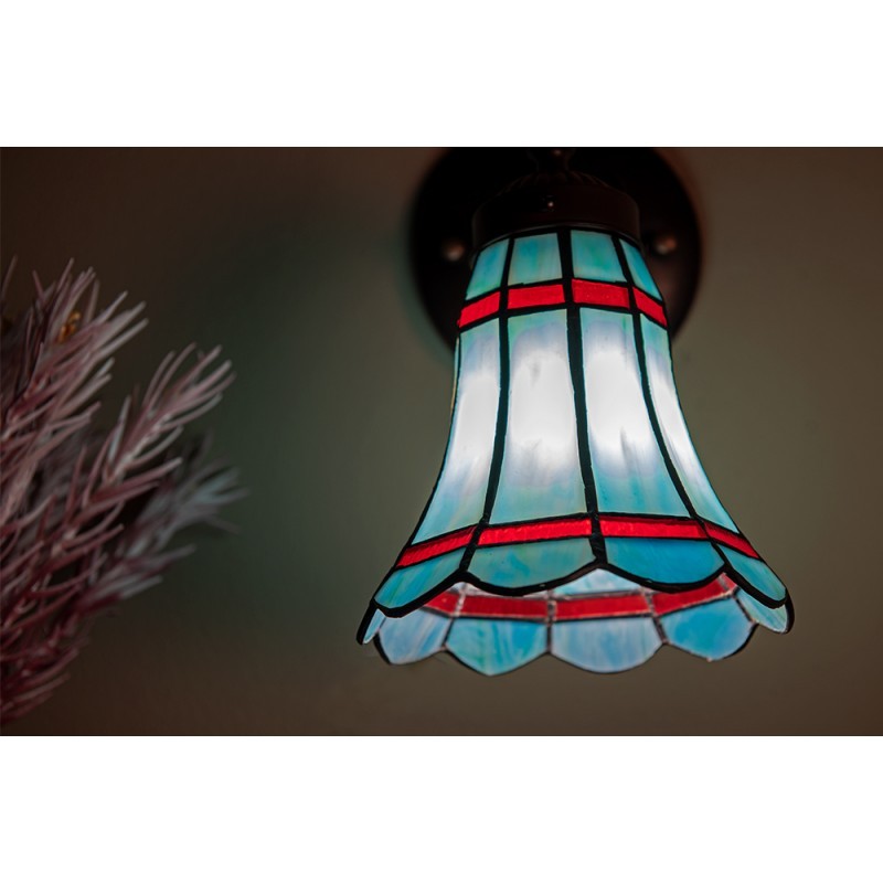 Modrá nástěnná Tiffany lampa červené pruhy RedLine - 17*12*23 cm E14/max 1*40W Clayre & Eef Modrá nástěnná Tiffany lampa červené pruhy RedLine - 17*12*23 cm E14/max 1*40W Clayre & Eef
