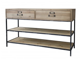 Hnědý antik dřevěný konzolový stůl s kovovou konstrukcí Fitone - 124*42*72cm