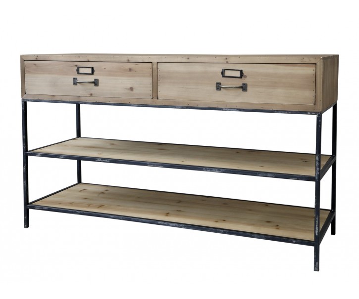 Hnědý antik dřevěný konzolový stůl s kovovou konstrukcí Fitone - 124*42*72cm Chic Antique