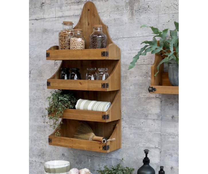 Hnědá antik dřevěná nástěnná polička se 4 poličkami - 40*15*80cm Chic Antique