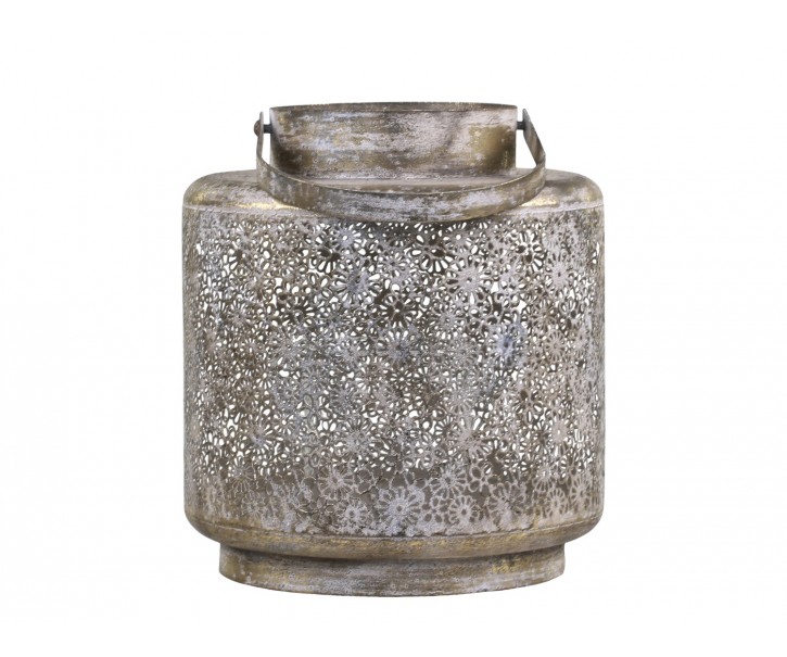 Bronzová antik kovová lucerna s kvítky Flowien - Ø22*25cm Chic Antique