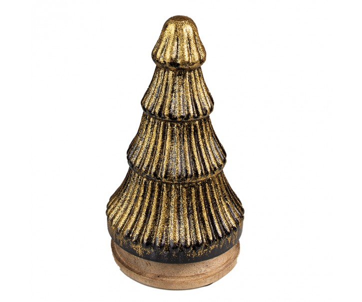 Zlatý dekorační skleněný stromek na dřevěném podstavci - Ø 13*24 cm Clayre & Eef