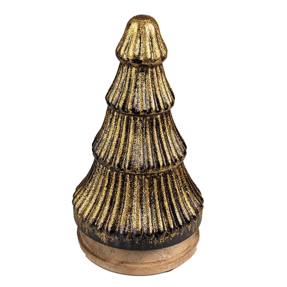 Zlatý dekorační skleněný stromek na dřevěném podstavci - Ø 13*24 cm
