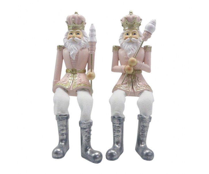 Bílo-růžová vánoční dekorace socha Louskáček - 6*6*12/21 cm Clayre & Eef