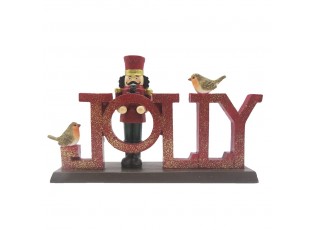 Vánoční dekorace socha Louskáček s nápisem Jolly - 18*4*11 cm