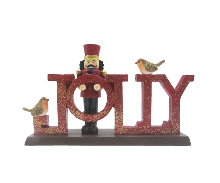 Vánoční dekorace socha Louskáček s nápisem Jolly - 18*4*11 cm Clayre & Eef