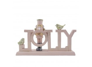 Růžová vánoční dekorace s Louskáčkem a ptáčky Jolly - 18*4*11 cm