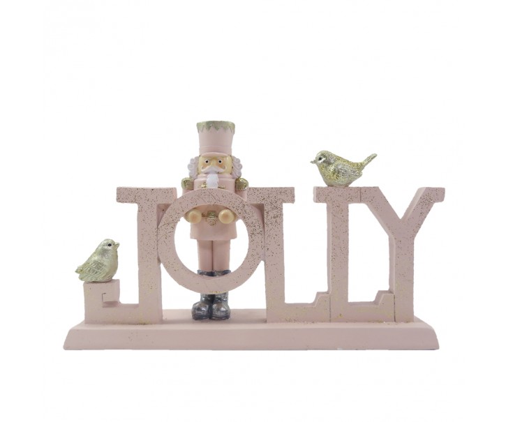 Růžová vánoční dekorace s Louskáčkem a ptáčky Jolly - 18*4*11 cm Clayre & Eef