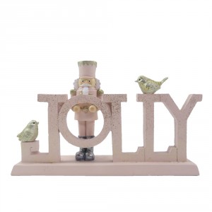 Růžová vánoční dekorace s Louskáčkem a ptáčky Jolly - 18*4*11 cm
