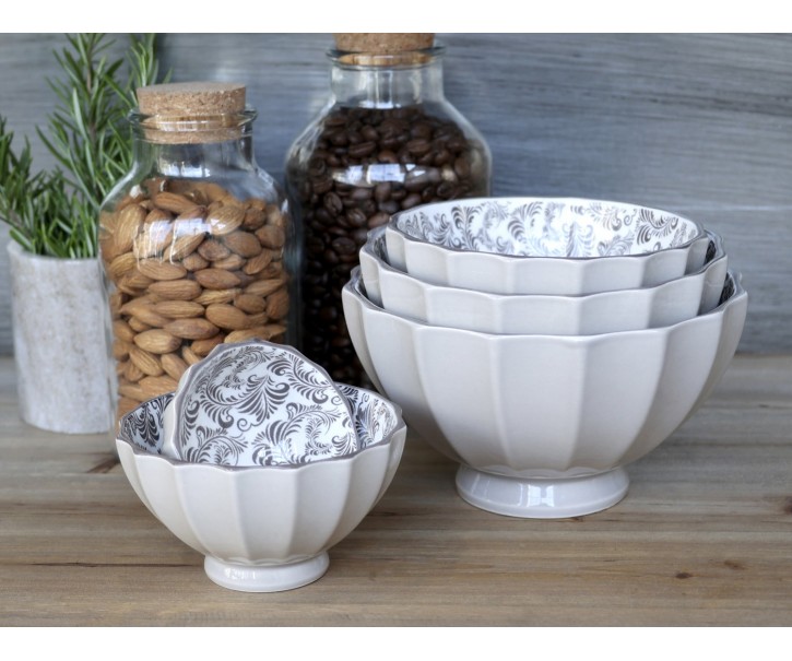 Set 5ks mocca porcelánová miska s ornamenty uvnitř Arés - Ø15*9 cm Chic Antique