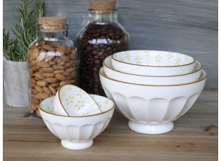 Set 5ks bílá porcelánová miska s medovými květy uvnitř Arés - Ø15*9 cm