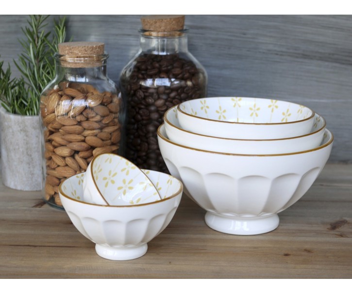 Set 5ks bílá porcelánová miska s medovými květy uvnitř Arés - Ø15*9 cm Chic Antique