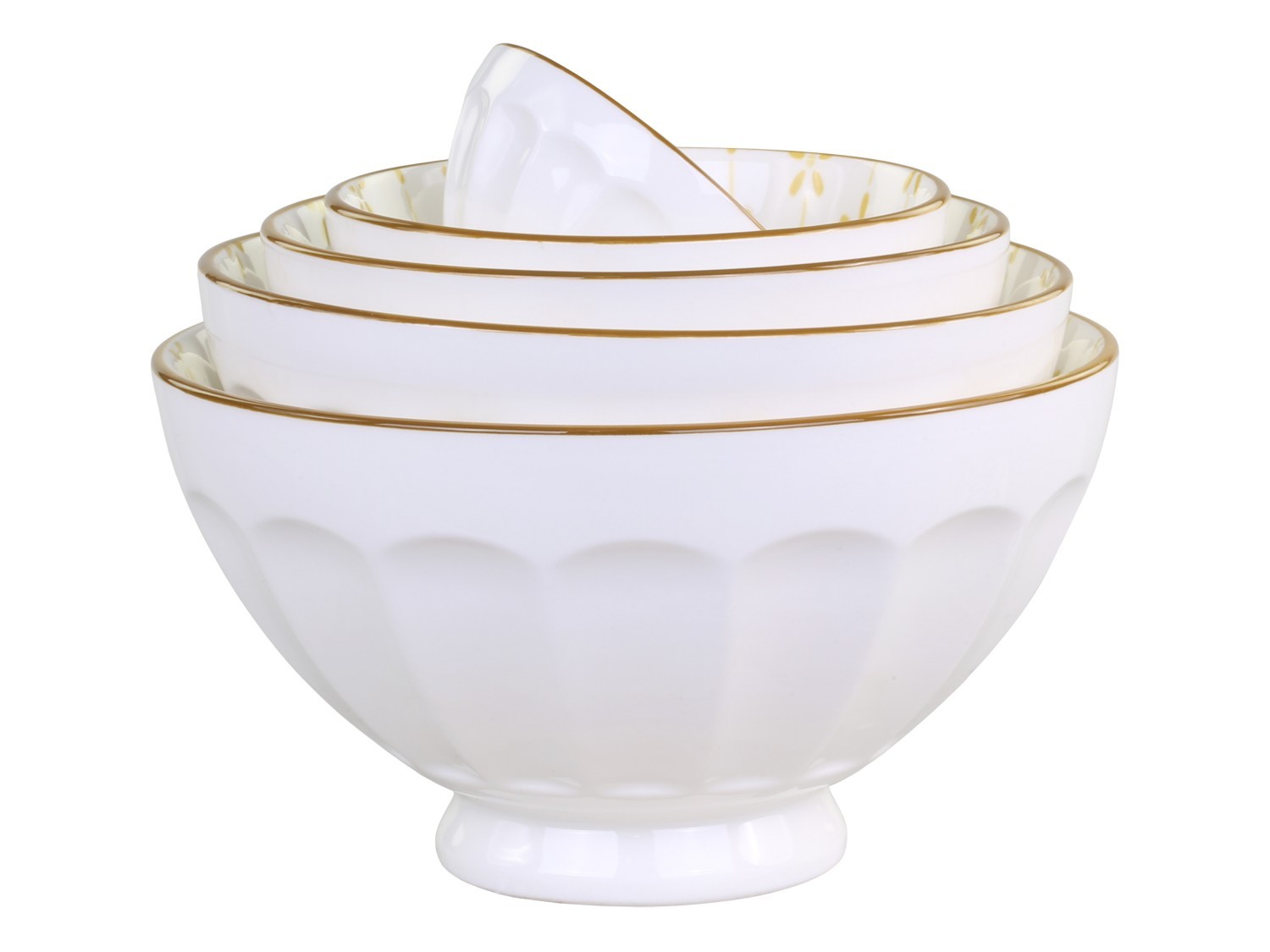 Set 5ks bílá porcelánová miska s medovými květy uvnitř Arés - Ø15*9 cm Chic Antique Set 5ks bílá porcelánová miska s medovými květy uvnitř Arés - Ø15*9 cm Chic Antique