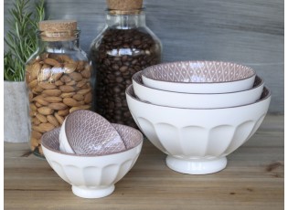 Set 5ks bílá porcelánová miska s růžovými detaily uvnitř Arés - Ø15*9 cm