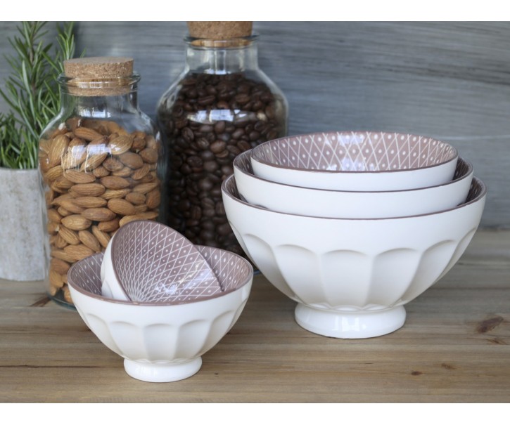 Set 5ks bílá porcelánová miska s růžovými detaily uvnitř Arés - Ø15*9 cm Chic Antique