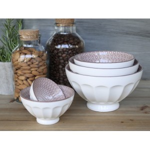 Set 5ks bílá porcelánová miska s růžovými detaily uvnitř Arés - Ø15*9 cm