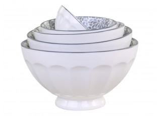 Set 5ks bílá porcelánová miska se šedými detaily uvnitř Arés - Ø15*9 cm