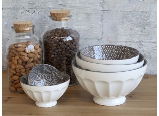 Set 5ks bílá porcelánová miska s černými detaily uvnitř Arés - Ø15*9 cm