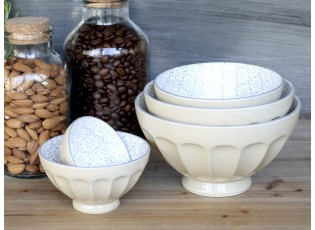 Set 5ks latté porcelánová miska s květy uvnitř Arés - Ø15*9 cm