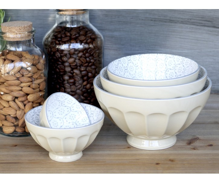 Set 5ks latté porcelánová miska s květy uvnitř Arés - Ø15*9 cm Chic Antique