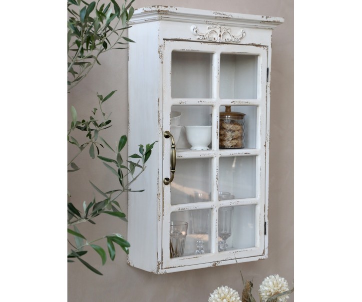 Krémová antik nástěnná dřevěná skříňka s dvířky Mallia - 44*17*70cm Chic Antique