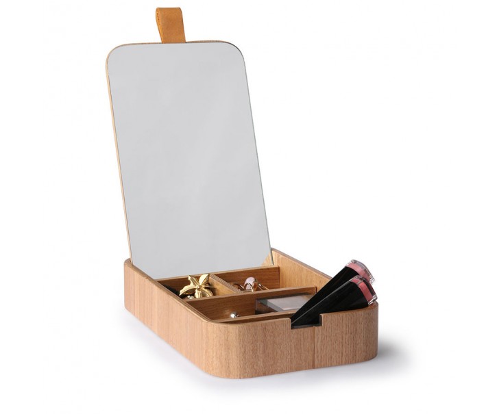 Stolní kosmetické zrcadlo s boxem z vrbového dřeva Willow - 23*13*3,5cm HKLIVING