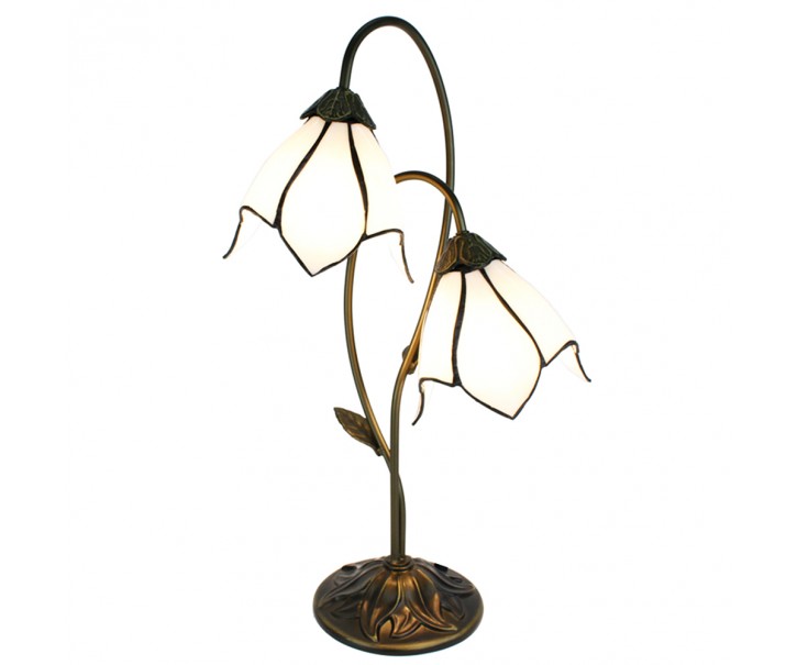 Bílá stolní lampa Tiffany Folwia White - 35*18*61 cm E14/max 2*25W Clayre & Eef
