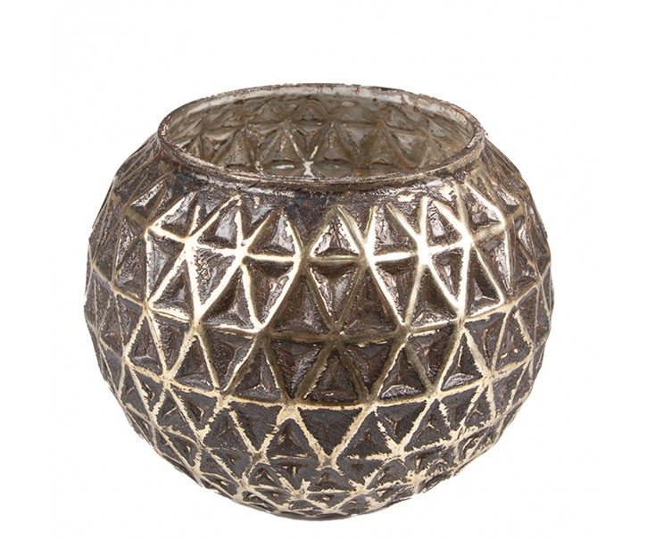 Stříbrný antik skleněný svícen na čajovou svíčku - Ø13*10 cm Clayre & Eef