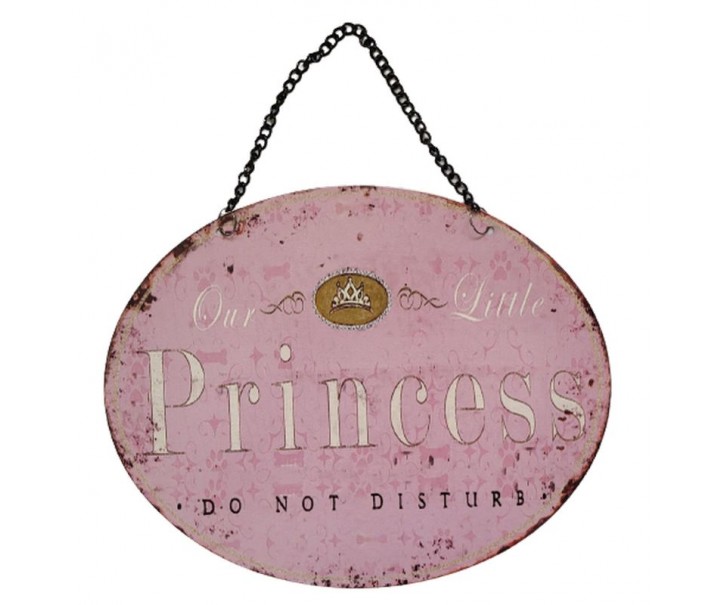 Růžová závěsná kovová cedule s řetízkem Princess - 25*20 cm Ostatn&iacute;