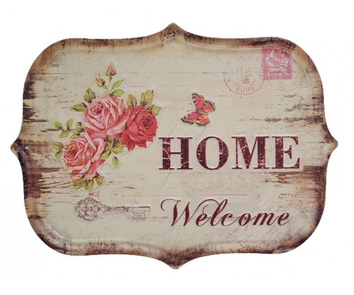 Nástěnná kovová cedule s růžemi Welcome Home - 33*25 cm Ostatn&iacute;