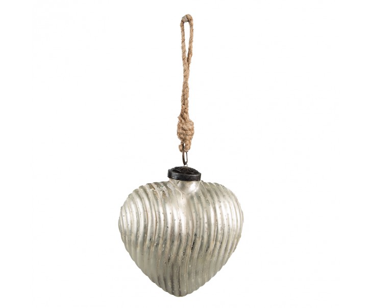 Stříbrná antik skleněná ozdoba ve tvaru srdce L - 11*5*12 cm Clayre & Eef