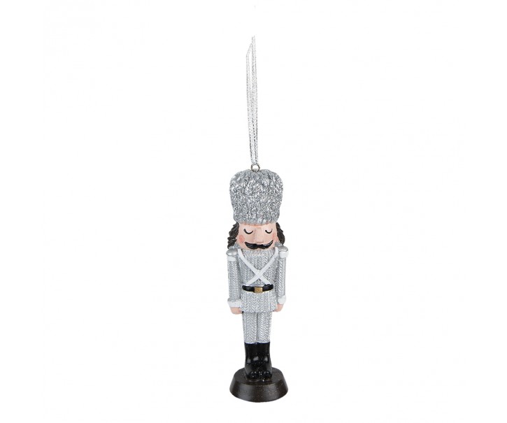 Stříbrná vánoční závěsná ozdoba Louskáček - 4*3*13 cm Clayre & Eef