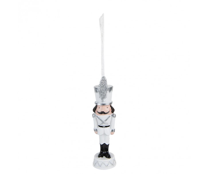 Bílá antik vánoční závěsná dekorace soška Louskáček - 3*3*13 cm Clayre & Eef