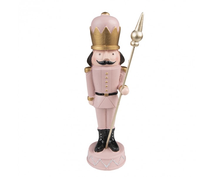 Růžová vánoční dekorace soška Louskáček - 5*5*17 cm Clayre & Eef