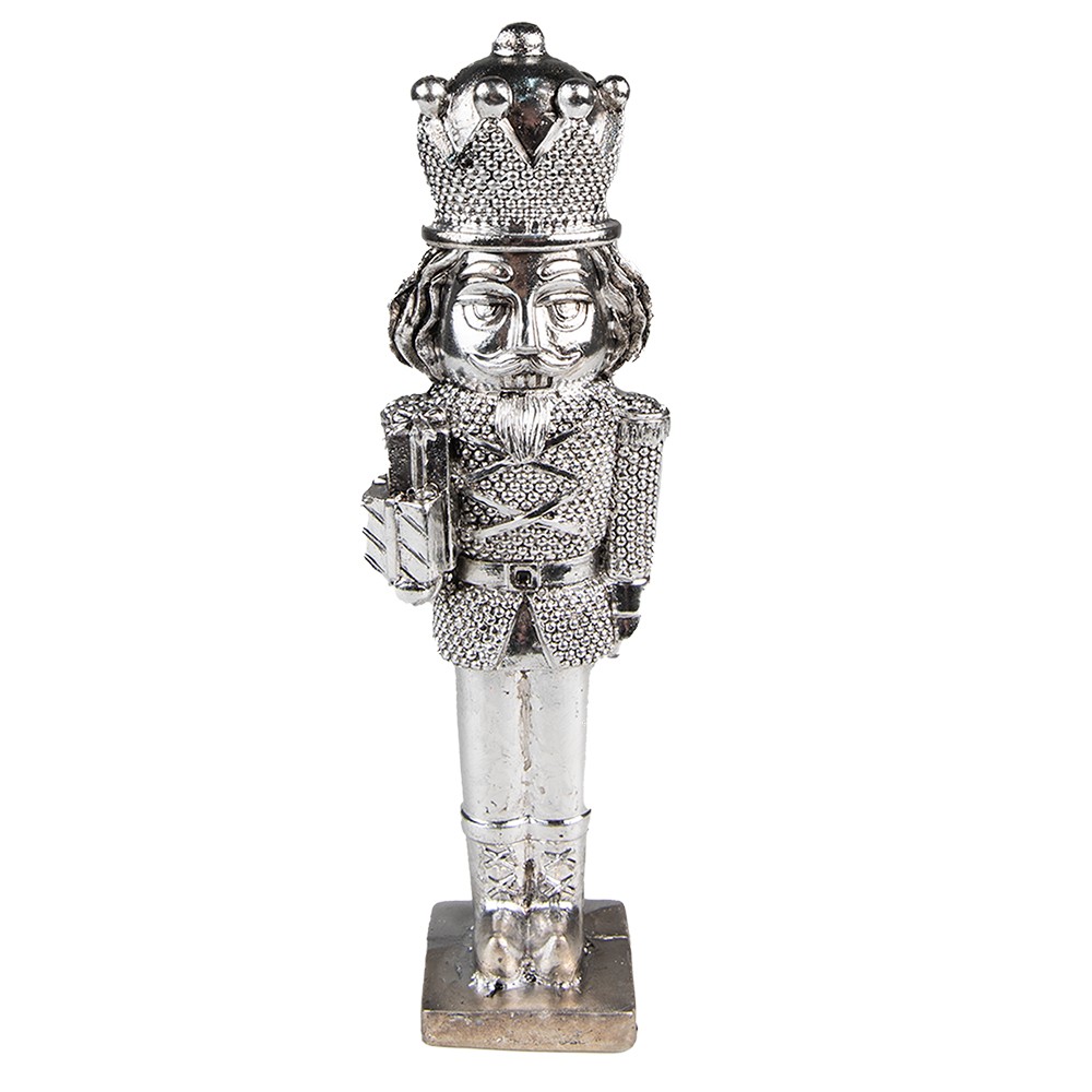 Stříbrná vánoční dekorace Louskáček s dárky - 5*4*16 cm