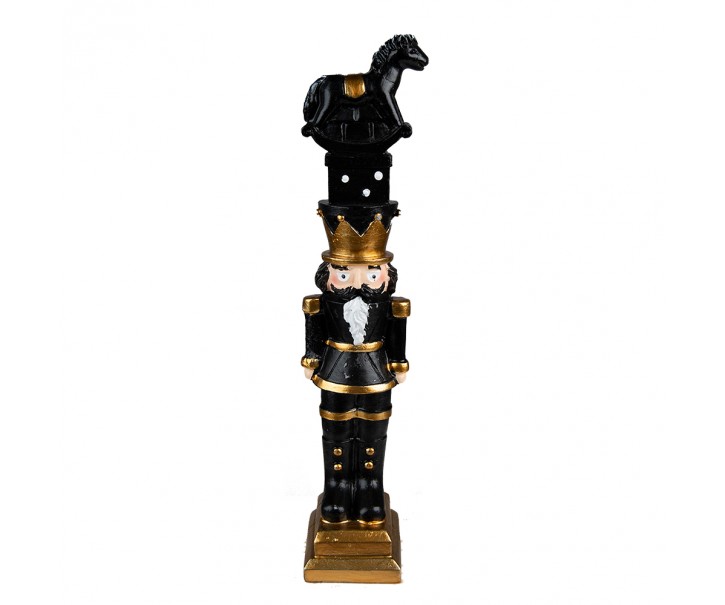 Černá vánoční dekorace Louskáček s koníkem - 6*5*23 cm Clayre & Eef
